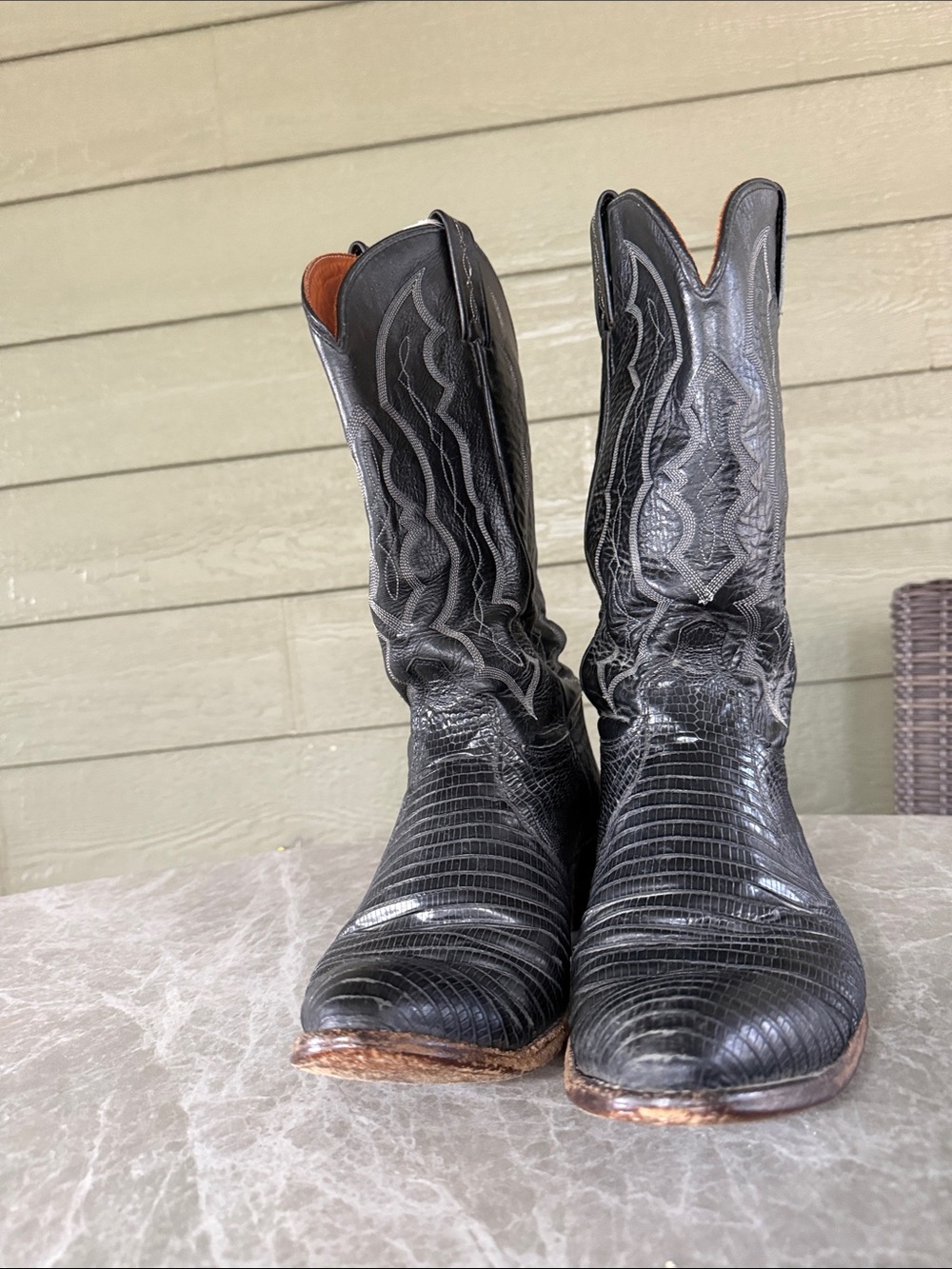 Vintage J. Chisholm Real Lizard Leather Men’s Cowboy Boots